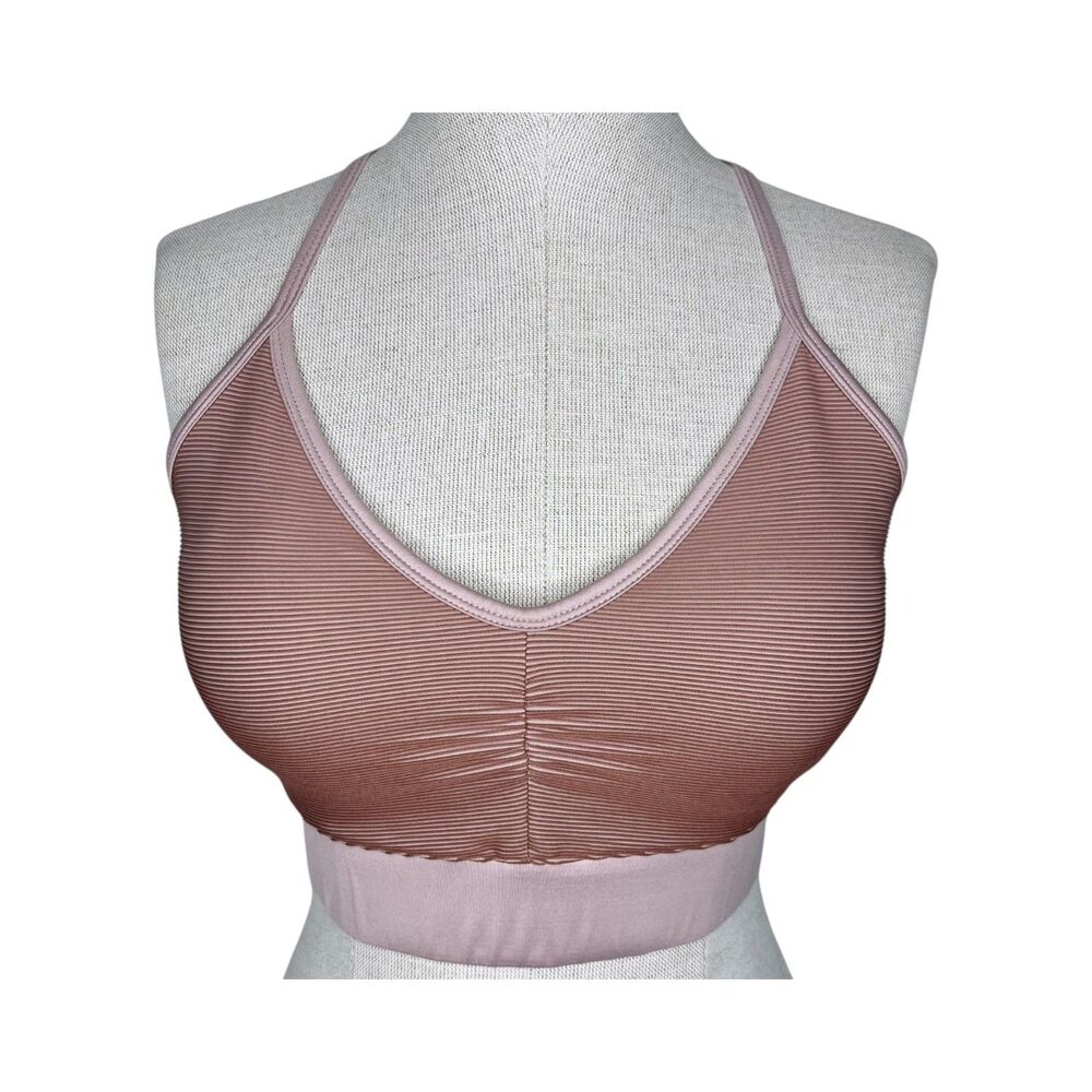 Nylora Erin Rib Knit Tank Sports Bra sz L * Sienna & Pale Rose Ribbed Ruched